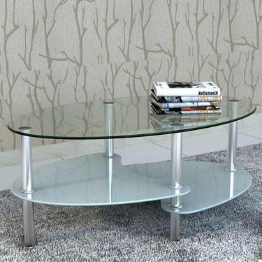 vidaXL Metal Frame Glass Tabletop Coffee Side Table Living Room White/Black-0