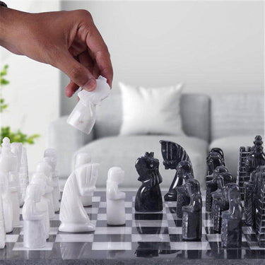 Black and White Antique 15 Inches Premium Quality Marble Chess Set-0