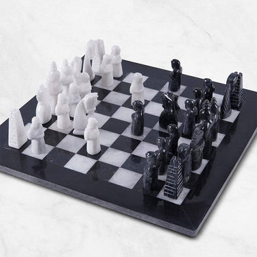 Black and White Antique 15 Inches Premium Quality Marble Chess Set-2