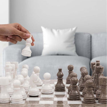 Grey Oceanic and White 15 Inches High Quality Marble Chess Set-0