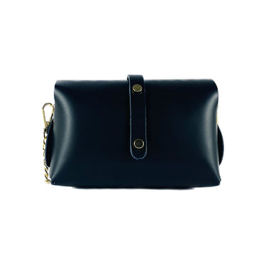 RB1001A | Small bag in genuine leather Made in Italy with removable shoulder strap and shiny gold metal closure loop - Black color - Dimensions: 16.5 x 11 x 8 cm-1