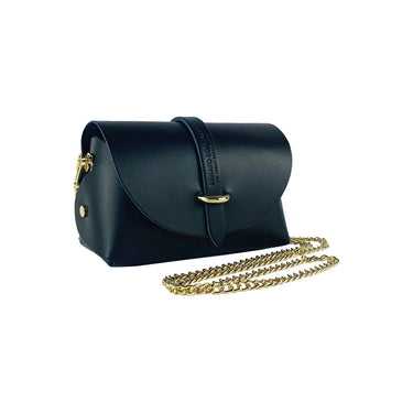 RB1001A | Small bag in genuine leather Made in Italy with removable shoulder strap and shiny gold metal closure loop - Black color - Dimensions: 16.5 x 11 x 8 cm-0