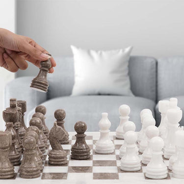 White and Grey Oceanic 15 Inches High Quality Marble Chess Set-0