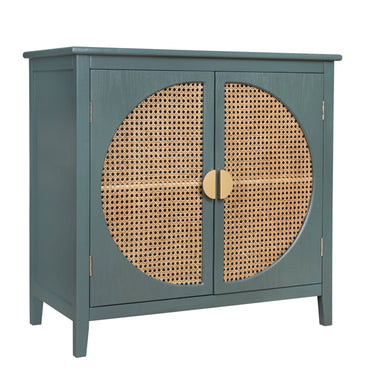 2 Doors Cabinet With Natural Rattan Weaving-0