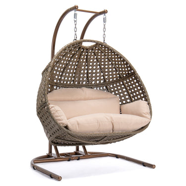 Brown Wicker Hanging Double-Seat Swing Chair-1