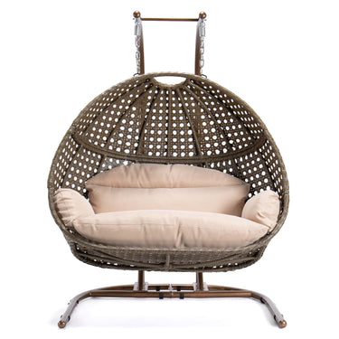 Brown Wicker Hanging Double-Seat Swing Chair-0