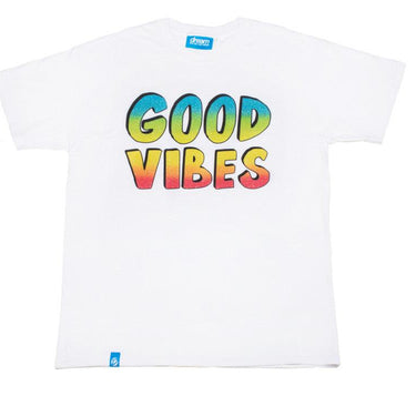 White Short Sleeved T-shirt With Good Vibes Print-1