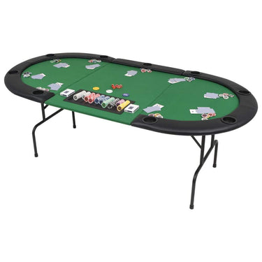vidaXL 9-Player Folding Poker Table 3 Fold Oval Green-0