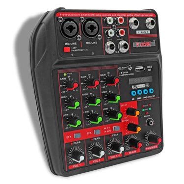 5 Core Audio Mixer Dj Mixer 4 Channel Sound Board w Built-in Effects & Usb Interface Bluetooth Karaoke Podcast Music Mixer -MX 4CH-0