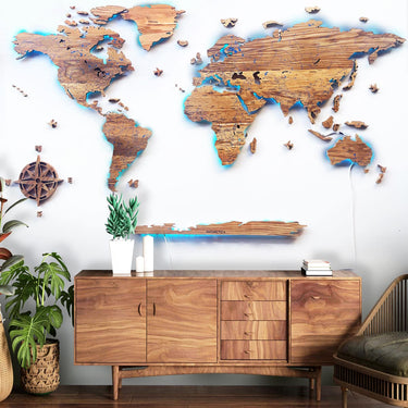 World map illuminated from solid oak EXCLUSIVE Birdywing™-0