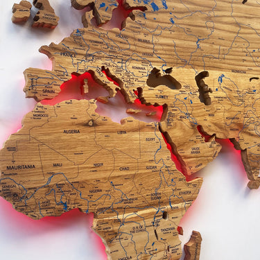 World map illuminated from solid oak EXCLUSIVE Birdywing™-1