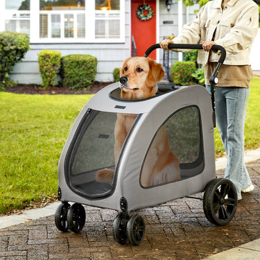 VEVOR Pet Stroller, 4 Wheels Dog Stroller Rotate with Brakes, 160lbs Weight Capacity, Puppy Stroller with Breathable Mesh Windows and Height-Adjustable Height, for Medium and Large Dogs, Dark Grey-6