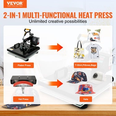 VEVOR Heat Press Machine 2In1 15x15in Sublimation Print Transfer DIY T-shirt Cap-0