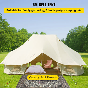 VEVOR 6m Bell Tent 19.7x13.1x9.8 ft Yurt Beige Canvas Tent Cotton Glamping Tents 8-12 Person 4 Season Teepee Tent Portable for Adults Luxury Safari Tent for Family Outdoor Camping Lightweight-0