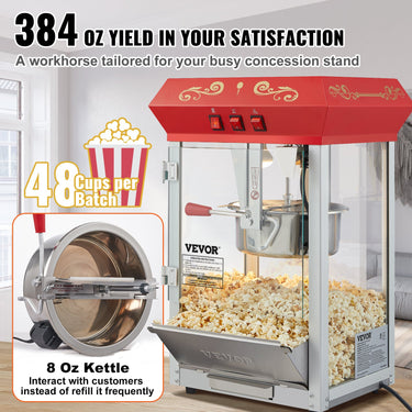 VEVOR Popcorn Popper Machine 8 Oz Countertop Popcorn Maker 850W 48 Cups Red-1