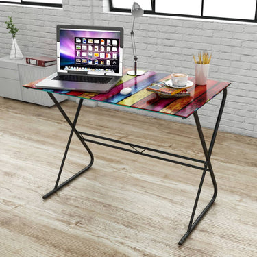 vidaXL Glass Desk with Rainbow Pattern-0