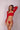 Front photo of a model wearing a red long sleeve swimwear set  Lonarc
