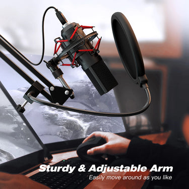 FIFINE USB Gaming, Streaming, and Podcast Microphone Set with Flexible Arm Stand and Pop Filter