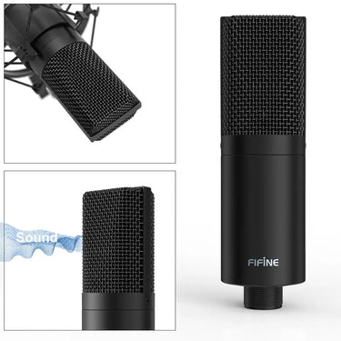 Fifine USB PC Condenser Microphone with Adjustable desktop mic arm shock mount for  Studio Recording & Vlogging