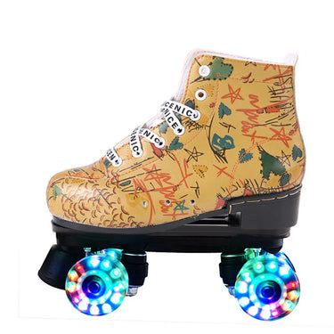Microfiber Roller Skates Double Line Skates Women Men Adult Two Line Skating Shoes with White PU 4 Wheels Training
