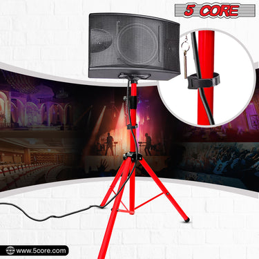 5 Core Speakers Stands 1 Piece Red Heavy Duty Height Adjustable Tripod PA Speaker Stand For Large Speakers DJ Stand Para Bocinas Includes Carry Bag- SS HD 1 PK RED BAG-1