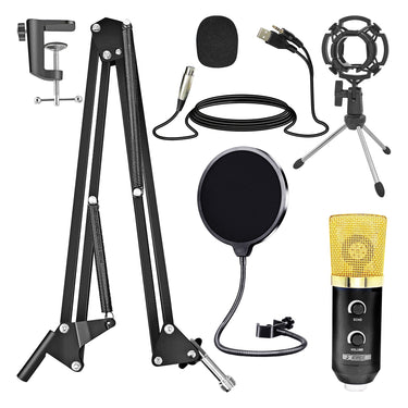 5 Core Studio Recording Kit Podcast Equipment Bundle Includes Recording Microphone Desk Arm Shock Mount Sponge XLR Cable Mini Tripod -RM 7 BG-0