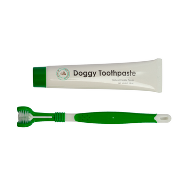 Triple Headed Dog Tooth Brush with All-Natural Toothpaste-1