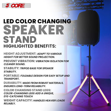 5 Core Speakers Stands with LED Lights Heavy Duty Height Adjustable Tripod PA Studio Monitor Holder for Large Speakers DJ Stand Para Bocinas -SS HD LGT-1