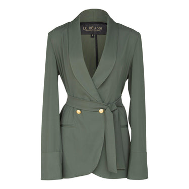 Women's Olive Blazer with Front Buttons-0