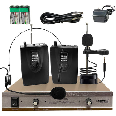 5 Core Dual Channel Wireless Microphone System w Headset Microphone for Speaking Portable Cordless VHF Microfone System Microfono Profesional -WM 301 HC-0
