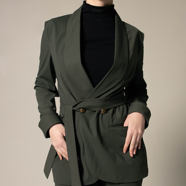 Women's Olive Blazer with Front Buttons-1