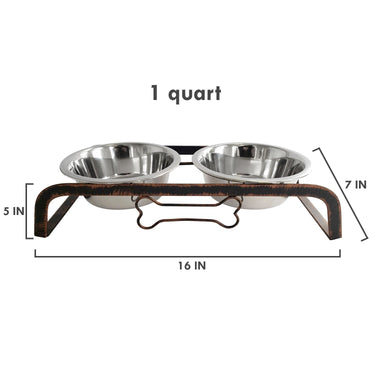 Rustic Dog Bone Feeder with 2 Stainless Steel Dog Bowls-1