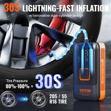 VEVOR Tire Inflator Portable Air Compressor, Dual-Cylinder & 12000mAh Rechargeable Air Pump, 30s Fast Inflation Tire Pump with Auto-Off, LCD Pressure Gauge, LED Light for Car Motorcycle Bike Ball-0