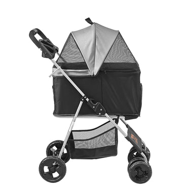 VEVOR Pet Stroller, 4 Wheels Dog Stroller Rotate with Brakes, 35lbs Weight Capacity, Puppy Stroller with Detachable Carrier, Storage Basket and Cup Holder, for Dogs and Cats Travel, Black+Dark Grey-7