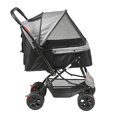 VEVOR Pet Stroller, 4 Wheels Dog Stroller Rotate with Brakes, 44lbs Weight Capacity, Puppy Stroller with Reversible Handlebar, Storage Basket and Zipper, for Dogs and Cats Travel, Black+Grey-7