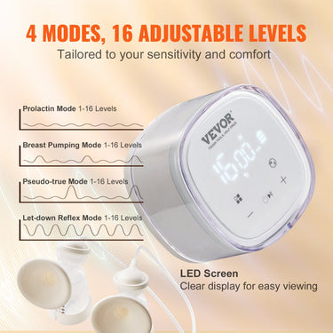 VEVOR Breast Pump Double Electric Breast Pumps 4 Mode & 16 Level 300mmHg Suction-1