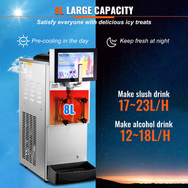 VEVOR Commercial Slushy Machine, 8L / 2.1 Gal Single Bowl, Cool and Freeze Modes, 1050W Stainless Steel Margarita Smoothie Frozen Drink Maker, Slushie Machine for Party Cafes Restaurants Bars Home-1