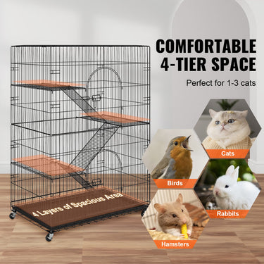 VEVOR Catio, 4-Tier Large Cat Cages Indoor, Detachable Metal Playpen Enclosure with 360° Rotating Casters, with 3 Ladders and a Hammock for 1-3 Cats, 35.4x23.6x51 inch-1