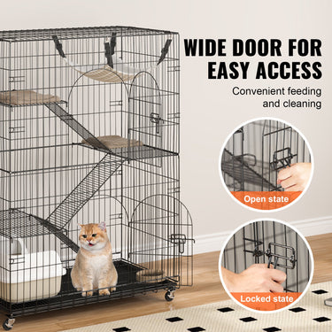 VEVOR Catio, 4-Tier Large Cat Cages Indoor, Detachable Metal Playpen Enclosure with 360° Rotating Casters, with 3 Ladders and a Hammock for 1-3 Cats, 35.4x23.6x51 inch-4