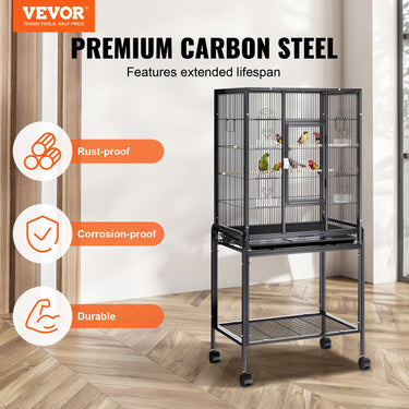 VEVOR 54 inch Standing Large Bird Cage, Carbon Steel Flight Bird Cage for Parakeets, Cockatiels, Parrots, Macaw with Rolling Stand and Tray-0
