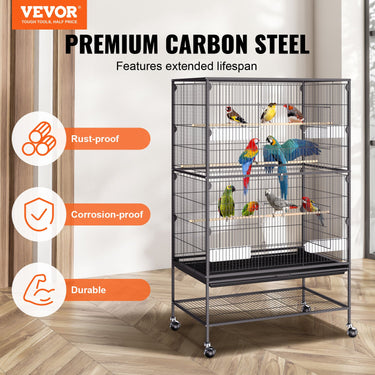 VEVOR 52 inch Standing Large Bird Cage, Wrought Iron Flight Bird Cage for Parakeets, Cockatiels, Parrots, Macaw with Rolling Stand and Tray-0