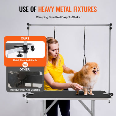 VEVOR Pet Grooming Table Two Arms with Clamp, 46'' Dog Grooming Station, Foldable Pets Grooming Stand for Medium and Small Dogs, Free No Sit Haunch Holder with Grooming Loop, Bearing 330lbs-1